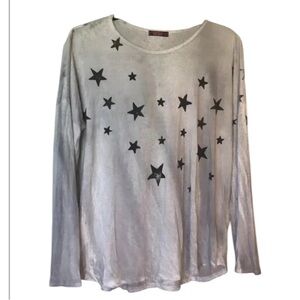 T Party Stars oversized gray long sleeve top ribbed sleeves Size S